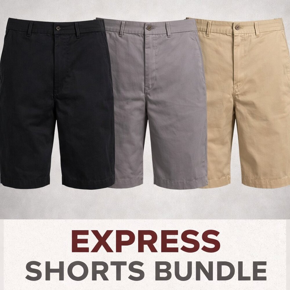 Bundle (3) Express Men’s Shorts – Black, Gray, & Tan – Size 30